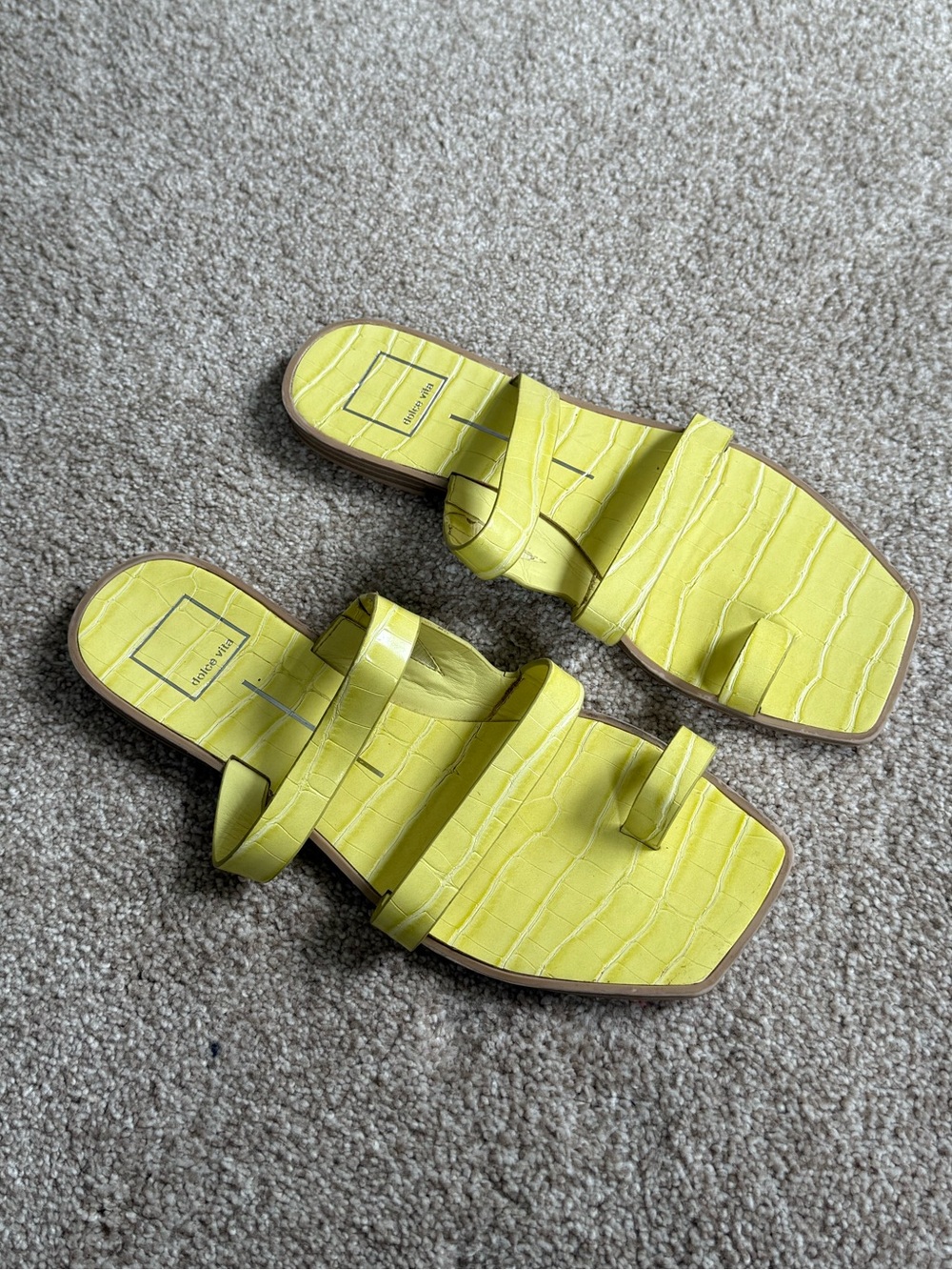 Dolce Vita Yellow Croc-Embossed Slide Sandals